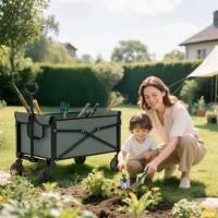 Outsunny 81L Festival Trolley on Wheels, Compact Garden Folding Trolley Cart with Adjustable Handle 80L, Grey(m-10)