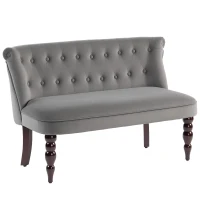 HOMCOM Velvet 2 Seater Sofa, Button Tufted Wingback Loveseat with Rubber Wood Legs for Living Room, Bedroom, Charcoal Grey(m-1)