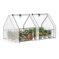 Outsunny Mini Small Greenhouse with Steel Frame & PE Cover & Zipped Window Poly tunnel Steeple for Plants Vegetables, 180 x 90 x 90 cm, White(m-1)