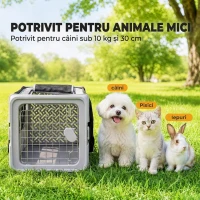 PawHut Geantă de Transport Moale Pliabilă pentru Câini de Talie Mică și Pisici, cu Bază Rigidă și Ferestre din Plasă, 49,5x34x35,5 cm, Gri(m-5)