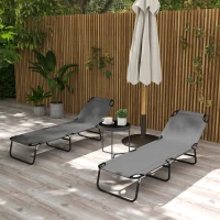 Outsunny Garden Sun Lounger, with Five-Position Back - Grey(m-10)