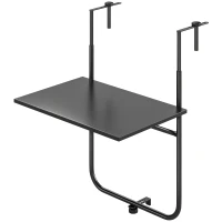 Outsunny Table de balcon suspendue plateau rectangulaire et hauteur réglable cadre en métal, dim. 62L x 60P x 85,5H cm noir(m-9)
