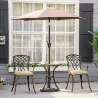 Outsunny 3 Piece Cast Aluminium Garden Bistro Set for 2 with Parasol Hole, Outdoor Coffee Table Set Rust Resistant with Cushions - Bronze(m-21)