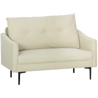 HOMCOM Canapea cu 2 Locuri Modernă cu Spătar Matlasat cu Butoane și Acoperire în Velluto, 124x73x92 cm, Crem(m-12)