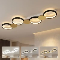 HOMCOM Plafonnier LED 38W, luminaire plafonnier 4 lumières à montage affleurant, télécommande, 100 x 31 x 7 cm, doré et noir(m-10)