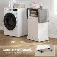 HOMCOM Dulap Compact cu Masă de Călcat Pliabilă pe Roți cu Raft Deschis și Dulap, 121x37x89 cm, Alb și Gri(m-7)