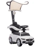 AIYAPLAY 3 in 1 Licensed Benz Ride on Push Car with Handle, Canopy, Guardrails, Horn, Music, Storage for 12-36 Months, White(m-1)