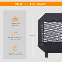 Outsunny Metal Square Fire Pit Outdoor Mesh Firepit Brazier w/ Lid, Log Grate, Poker for Backyard, Camping, Bonfire, Wood Burning Stove, 44 x 44 x 40cm, Black(m-5)