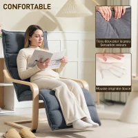 HOMCOM Fauteuil Salon, Fauteuil d'Appoint Rembourré en Velours, Repose-Pieds Réglable, Structure Acier, 67x93x105cm, Gris Foncé(m-4)