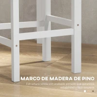 HOMCOM Juego de 2 Taburetes Altos de Cocina Taburetes de Bar de Madera con Reposapiés y Respaldo Cruzado Carga 120 kg Blanco(m-6)