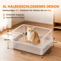 PawHut Kuweta XL ze stali nierdzewnej z pokrywą, wysokie ścianki, szufelka, szczotka, mata dla kotów do 8 kg jasnoszara(m-5)