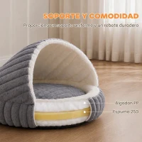 PawHut Cama para Gatos Cueva para Gatitos con Base Antideslizante y Cojín Lavable para Interior 50x50x32 cm Gris(m-6)
