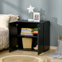 HOMCOM 2 Tier Bookcase, Wooden Storage Cabinet with 2 Doors, Freestanding Sideboard for Living Room, Home Office and Study, Black(m-7)