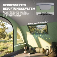 Outsunny Tunnelzelt 5 Personen Familienzelt mit 2 Schlafkabine Vorzelt 4 Fenstern Bodenplane Stehhöhe 3000 mm Wassersäule(m-7)