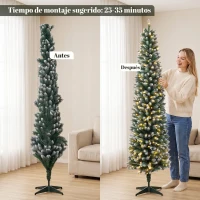 HOMCOM Árbol de Navidad Estrecho Nevado con 170 Luces LED Bicolor 180 cm 351 Ramas Ignífugo 11 Modos Mando a Distancia Verde(m-7)