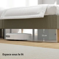 HOMCOM Cadre de lit 140 x 190 cm avec sommier à lattes en bois, lit double rembourré en velours côtelé, gris(m-8)