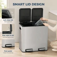 HOMCOM 2 x 20L Double Kitchen Bin, Stainless Steel Pedal Rubbish Bin with Dual Compartments, Soft Close Lids, Silver Tone(m-5)