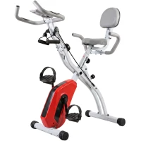 SPORTNOW 4-In-1 Folding Exercise Bike with Resistance Bands, Bluetooth App, 8-Level Magnetic Resistance, LCD Display, Orange(m-1)