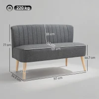 HOMCOM 117cm Loveseat Sofa Upholstered Small 2 Seater Sofa with Thick Padded Seat and Rubber Wood Legs, Grey(m-3)