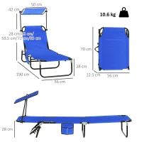Outsunny Set of Two Folding Sun Loungers, with Adjustable Backs and Sun Canopies - Blue(m-3)