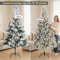 HOMCOM Árbol de Navidad Nevado con 240 Luces LED Blanco Cálido 200 cm 850 Ramas Ignífugas Abatibles Base Metálica Plegable(m-8)