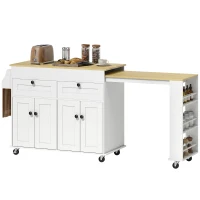 HOMCOM îlot central cuisine avec plateau extensible, desserte de cuisine sur roulettes avec 2 tiroirs, 4 portes, blanc(m-12)