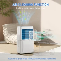HOMCOM 16L/Day Dehumidifier with Activated Carbon Air Filter, Continuous Drainage, 5.5L Water Tank, 24H Timer, Humidity Light, Dehumidifier for Home Damp, Bedroom, Condensation, Mould, Laundry Drying(m-5)