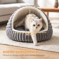 PawHut Cama para Gatos Cueva para Gatitos con Base Antideslizante y Cojín Lavable para Interior 50x50x32 cm Gris(m-7)