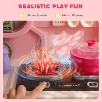 AIYAPLAY Play Kitchen, 33 PCS Kids Kitchen Playset with Lights, Sounds, Storage, Circulating Water Sink for 3-6 Years, Pink(m-5)