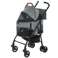 PawHut Poussette pour Chien Pousse-Chien 3 en 1 Détachable Pliable Nacelle Amovible et Sans Fermeture Éclair Suspension Gris(m-13)
