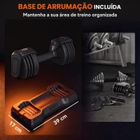 SPORTNOW Haltere Ajustável 11 kg 5 em 1 com Sistema de Ajuste Rápido, Bloqueio de Segurança, Pega Antiderrapante e Base(m-7)