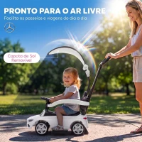 AIYAPLAY Carro Andador para Bebé 3 em 1 Mercedes-Benz com Barra de Empurrar, Capota, Laterais de Proteção, Música, 12-36 Meses, Branco(m-6)