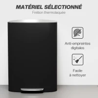 HOMCOM Poubelle cuisine 50L, poubelle à pédale, seau intérieur amovible, couvercle à fermeture douce, 45,1x36,5x62,6cm, noir(m-6)