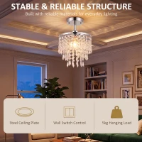 HOMCOM Crystal Ceiling Light with 57 Crystal Strands, Ceiling Light with Mounting Plate for Hallway, Silver Tone(m-7)