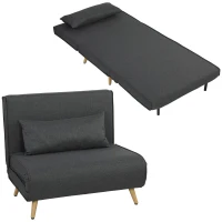 HOMCOM Fotoliu Extensibil 3 în 1 cu Spătar Reglabil pe 3 Niveluri și Pernă, Material Textil cu Aspect de In, Gri(m-11)