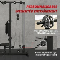 SPORTNOW Station de musculation Station à Poulie, tirage poitrine - lat pulldown machine - banc de musculation Musculation(m-5)