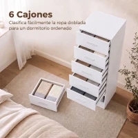 HOMCOM Cómoda de 6 Cajones Cajonera Alta para Dormitorio con Antivuelco 40x40x110 cm Blanco(m-4)