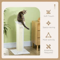 PawHut 81cm Cat Scratcher, Vertical Full Scratcher w/ Natural Sisal Rope, Hanging Ball, Soft Plush - White(m-4)