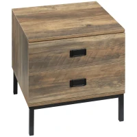 HOMCOM Retro Bedside Table, End Side Table with 2 Drawers, Metal Frame for Bedroom, Living Room, Coffee(m-10)