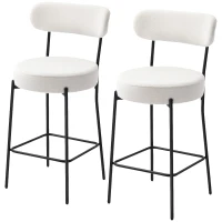 HOMCOM Lot de 2 tabourets de bar en tissu bouclette, chaises de bar avec dossier courbé, repose-pieds, 49x52x95cm, crème(m-12)