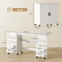 HOMCOM Klappbarer Nähtisch mit 2 Magnettüren, rollbarer Basteltisch mit 4 Boxen, 20 Haltestiften, Ablagefach, Weiß(m-3)
