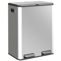 HOMCOM 2 x 30L Double Kitchen Bin, Stainless Steel Pedal Rubbish Bin with Dual Compartments, Soft Close Lids, Silver Tone(m-1)