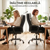 HOMCOM Scaun de Birou Rotativ din Piele PU, Funcție Legănare, Spătar Înalt, Reglabil pe Înălțime, Suportă 120 kg, Negru(m-8)