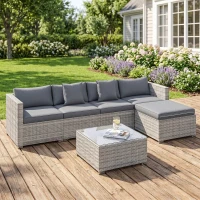 Outsunny 6 Pieces Rattan Corner Sofa Set - Mixed Grey(m-9)