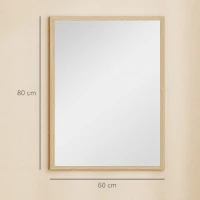 HOMCOM Miroir mural rectangulaire 80 x 60 cm, cadre en bois naturel, idéal pour la salle de bain, salon ou chambre(m-3)
