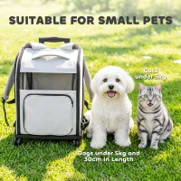 PawHut Sac de Transport pour Chat 2-en-1 à Roulettes Pliable Extensible Ventilé Soutien Lombaire Respirant 34x28x43cm Gris(m-9)