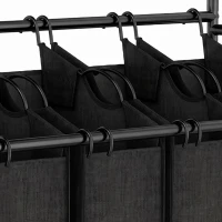 HOMCOM Wasverzamelaar met handgrepen, 108 L rolbare wasmand met 4 vakken en wielen, zwart(m-11)