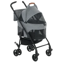 PawHut Poussette pour Chien Pousse-Chien 3 en 1 Détachable Pliable Nacelle Amovible et Sans Fermeture Éclair Suspension Gris(m-1)