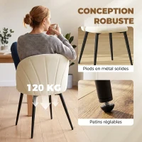 HOMCOM Lot de 2 chaises de salle à manger, chaises de cuisine rembourrées sans accoudoirs, pieds en acier, 52x55x79cm, crème(m-7)