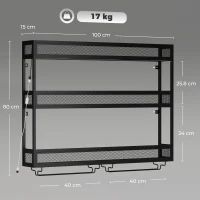 HOMCOM Wall-Mounted Wine Rack with LED Lights, Glass Holders, Open Shelf, Metal Storage Rack, Black(m-3)